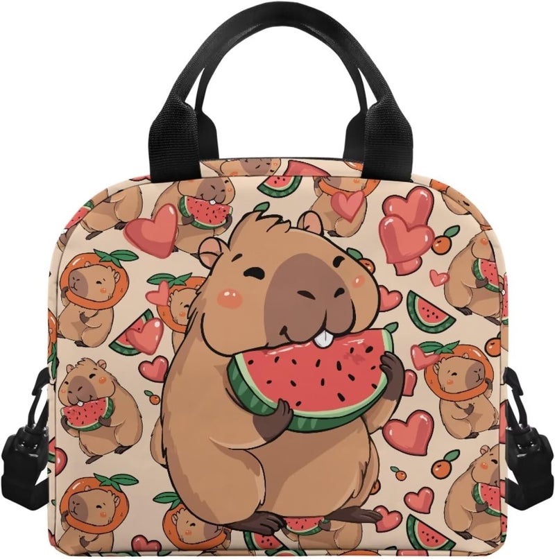 Yuosegray Kawaii Capybara Lunch Box Girls 8-12 Watermelon Insulated Lunch Bag for Kids 4-6 Kindergarten Preschool Meal Bag Toddler Students Daughter Elementary School Adjustable Shoulder Strap - Image 2
